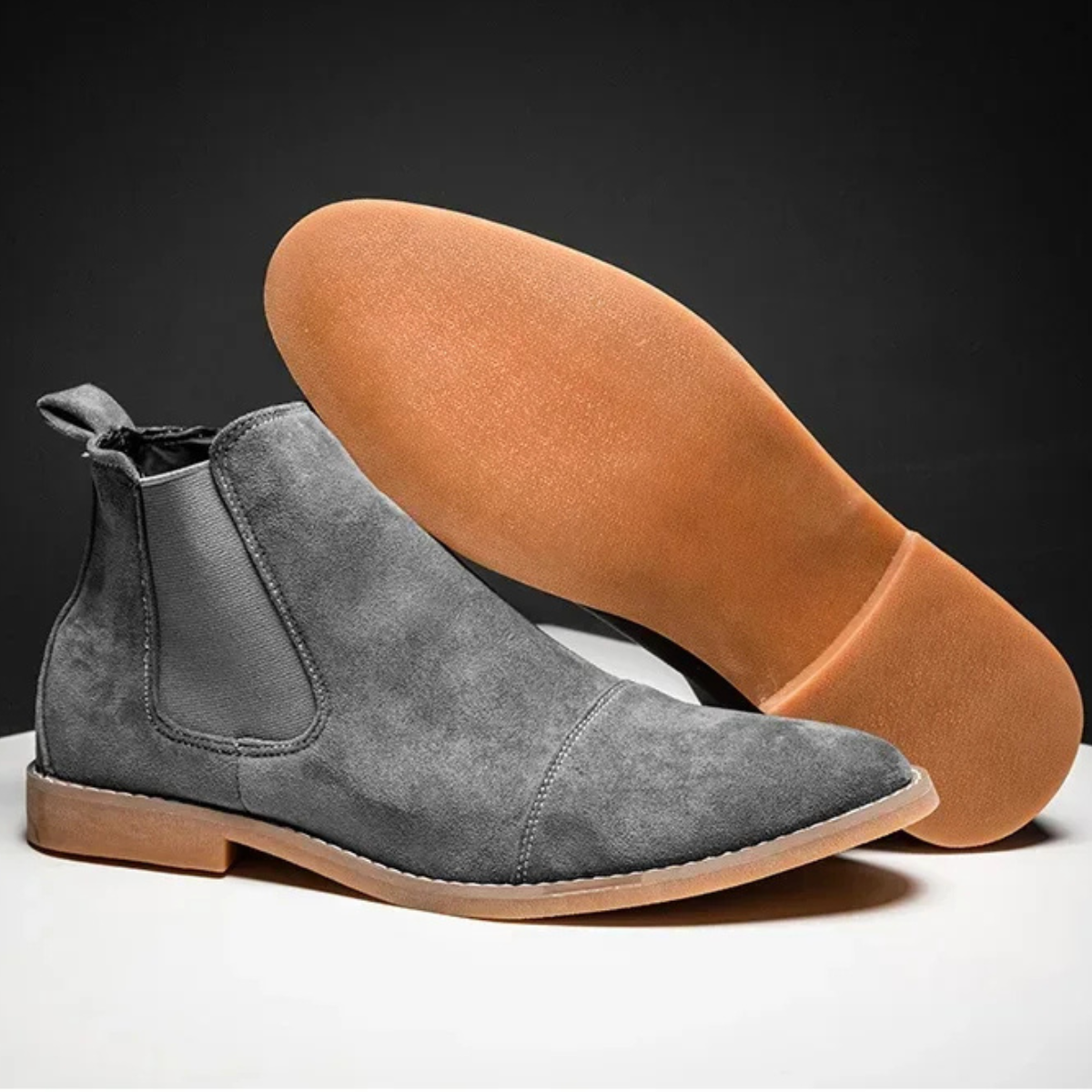 The Bracciano Men's Khaki Slip On Suede Chelsea Boots with Elastic Side Panels
