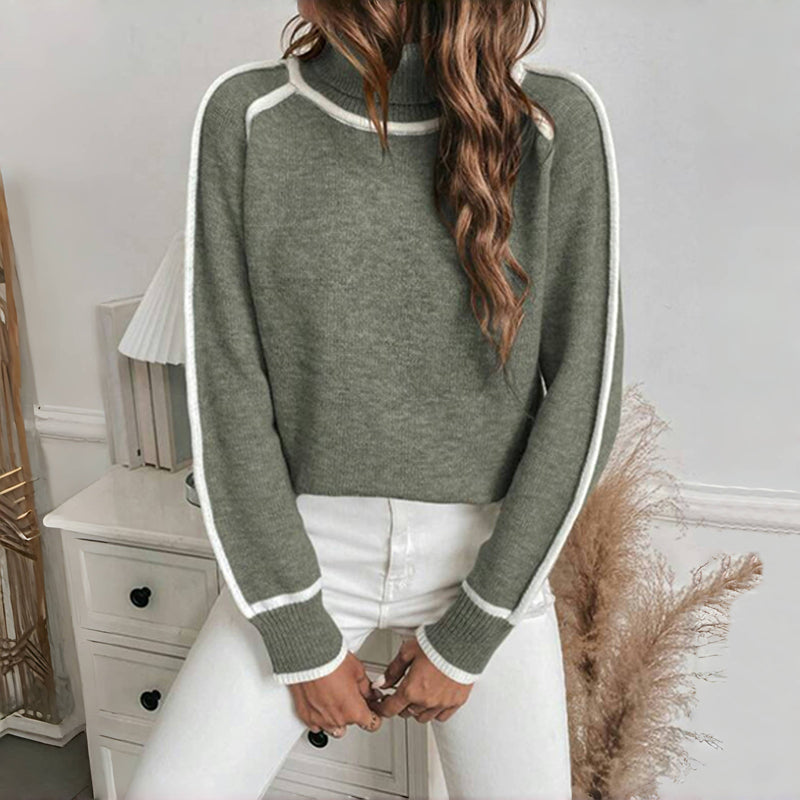 Rosalinda | Women's Turtleneck Sweater with White Accents – Cozy Knit for Relaxing Days