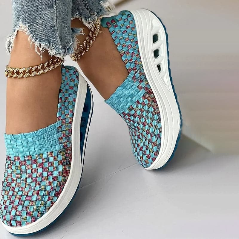 Opaline | Women's Multicolour Woven Slip-On Orthopaedic Sneakers with Slanted Platform Sole