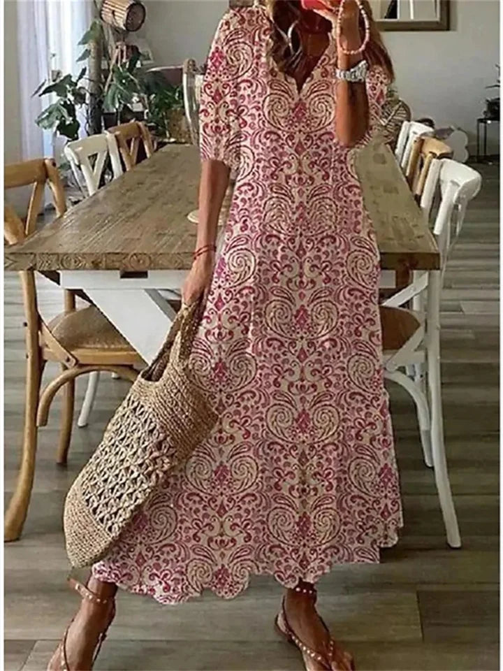 Astoria | Boho Maxi Dress – Flowy A-Line with V-Neck & Elegant Prints