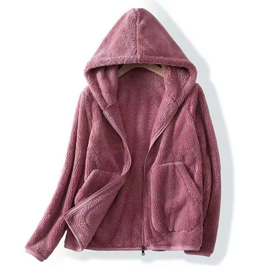 Anike | Women's Hooded Zip-Up Teddy Jacket with Plush Fleece and Side Pockets – Cosy and Warm for Cold Days