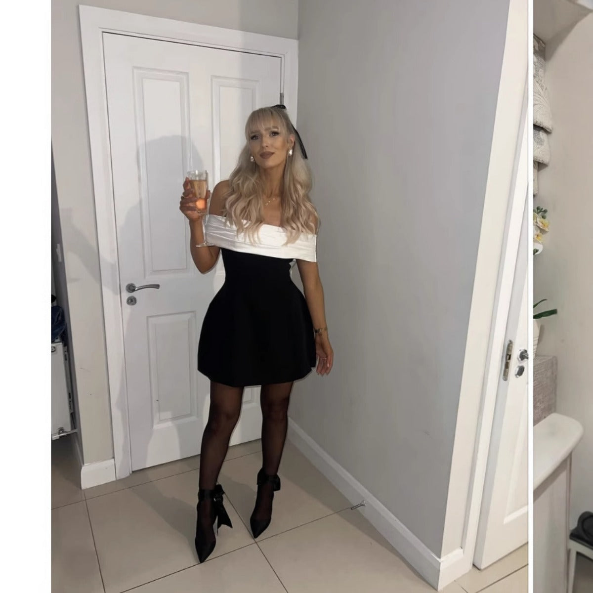 Seliora | Women’s Two-Tone Off-Shoulder Mini Party Dress with Statement Back Bow