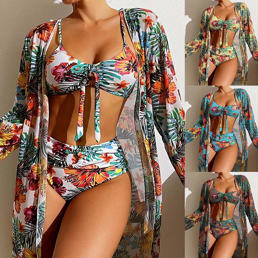 Cassandra | Women's Floral 3-Piece Bikini Set with Cover-Up
