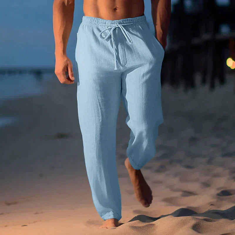 Marcus | Men's Solid Colour Loose Fit Linen Summer Trousers with Drawstring Waist