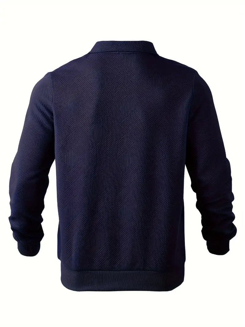 Heiko | Men's Textured Fabric Zipped Neckline Turn Down Collar Casual Sweater