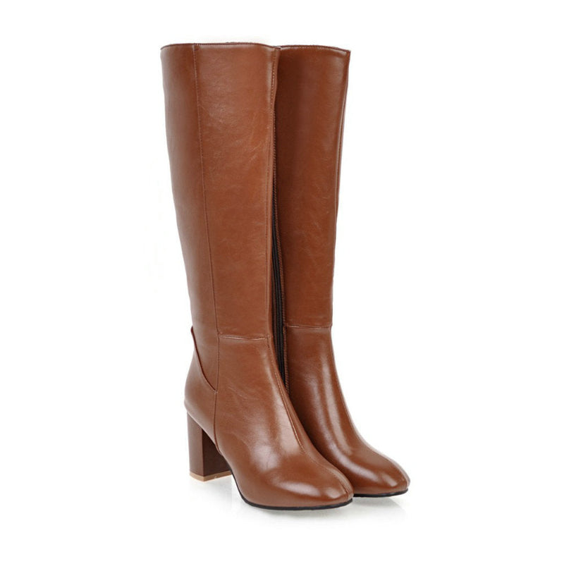 Portia | Women’s Classic High Boots with Block Heel and Side Zip