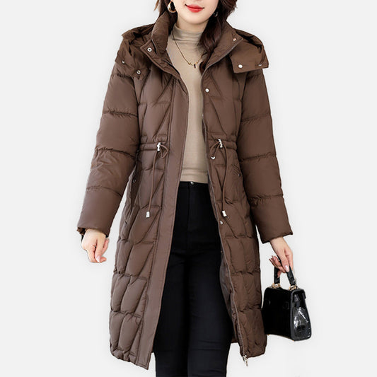 Cosima | Long Quilted Hooded Jacket with Zip and Drawstring Waist for Winter