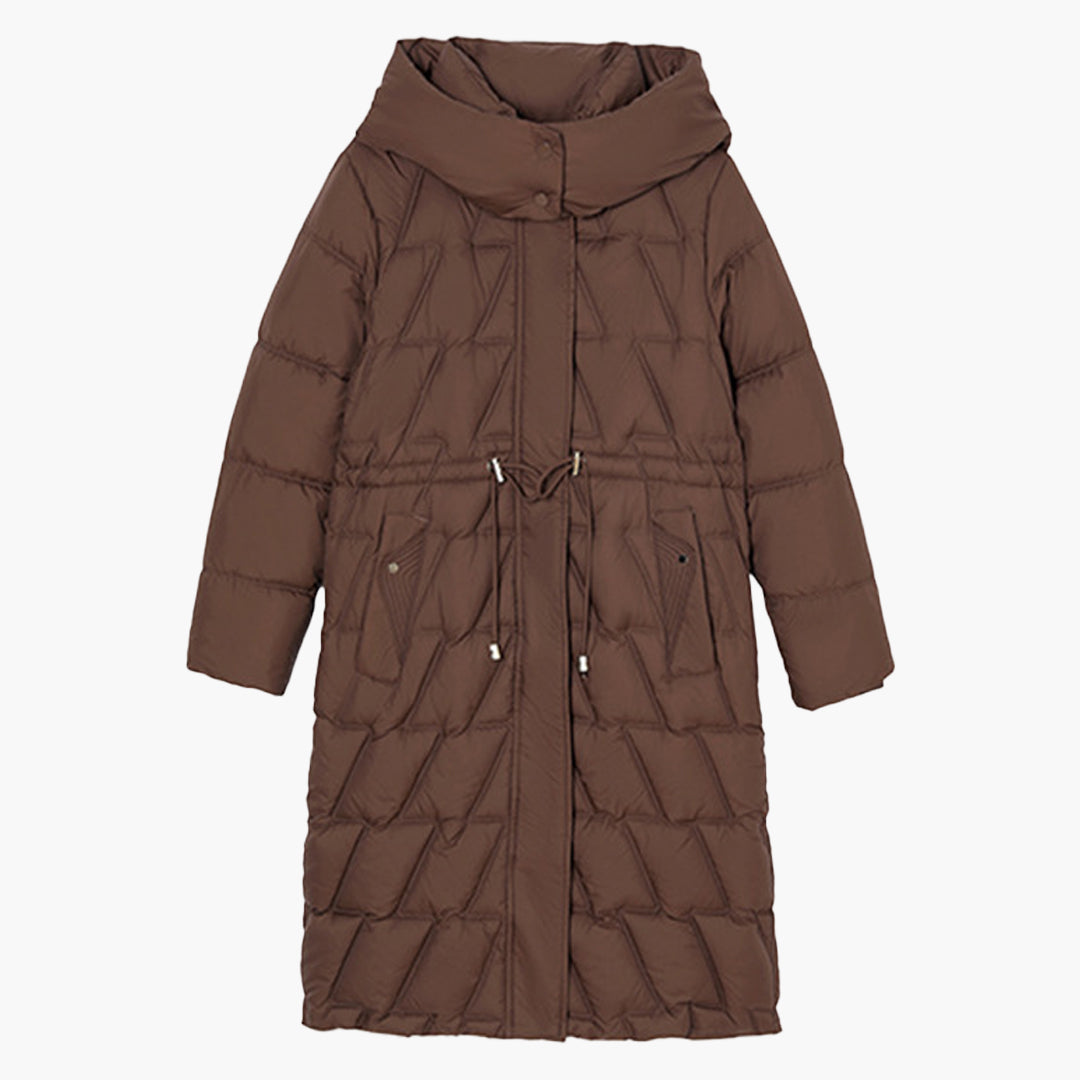 Cosima | Long Quilted Hooded Jacket with Zip and Drawstring Waist for Winter