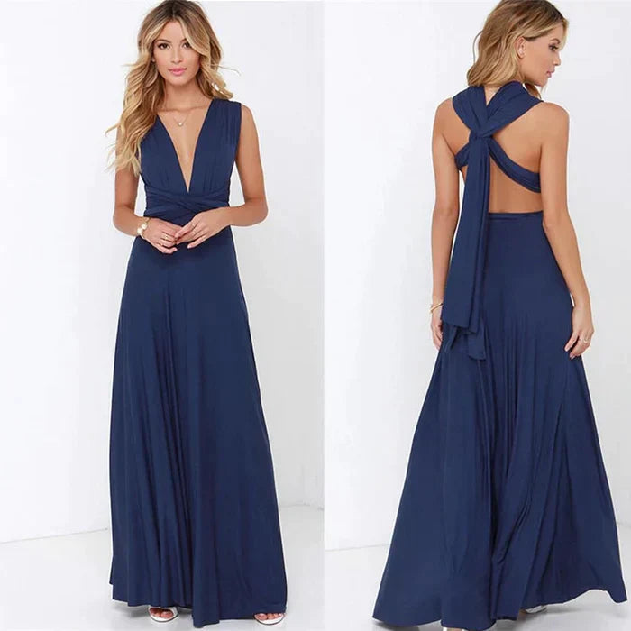 Belinda | Women's Solid Colour Wrap Maxi Dress with Customisable Style