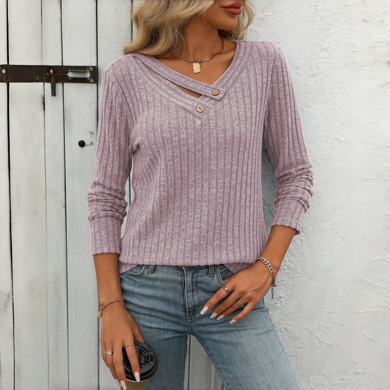Angela | Women’s Solid Colour V-Neck Buttoned Sweater