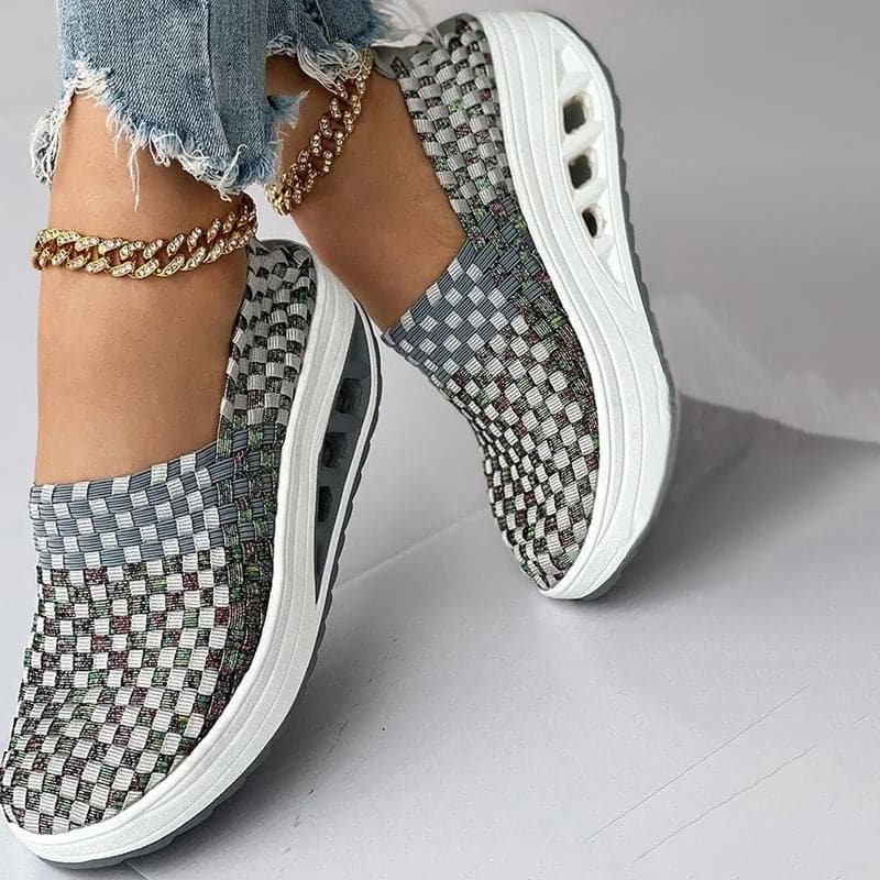 Opaline | Women's Multicolour Woven Slip-On Orthopaedic Sneakers with Slanted Platform Sole