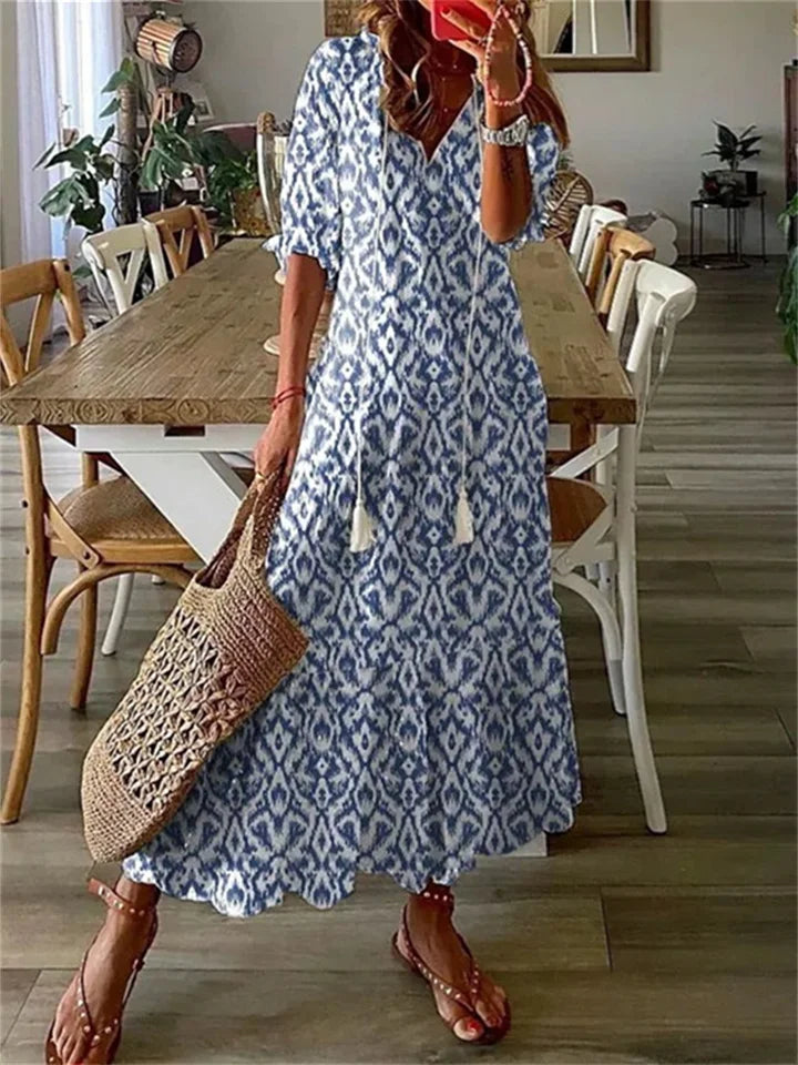 Astoria | Boho Maxi Dress – Flowy A-Line with V-Neck & Elegant Prints