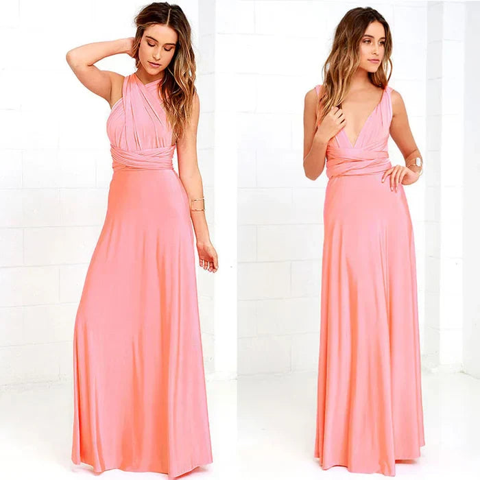 Belinda | Women's Solid Colour Wrap Maxi Dress with Customisable Style