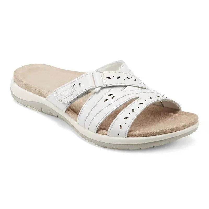 Velora | Women’s Strappy Flat Sandals – Comfy Open Toe Slippers with Adjustable Velcro Strap
