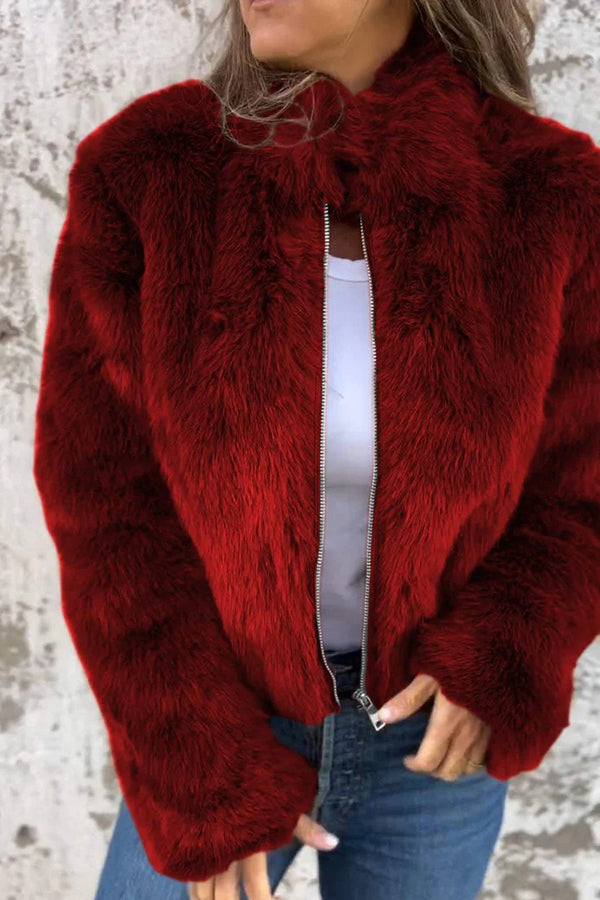 Earnhild | Women’s Faux Fur Turtleneck Jacket with Zip Closure