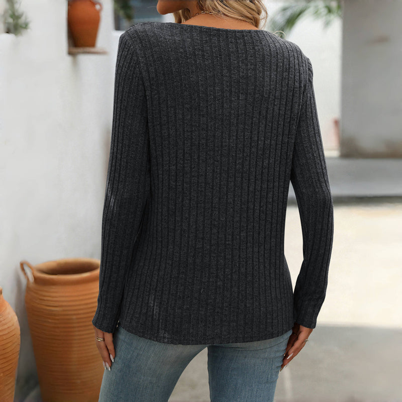 Angela | Women’s Solid Colour V-Neck Buttoned Sweater