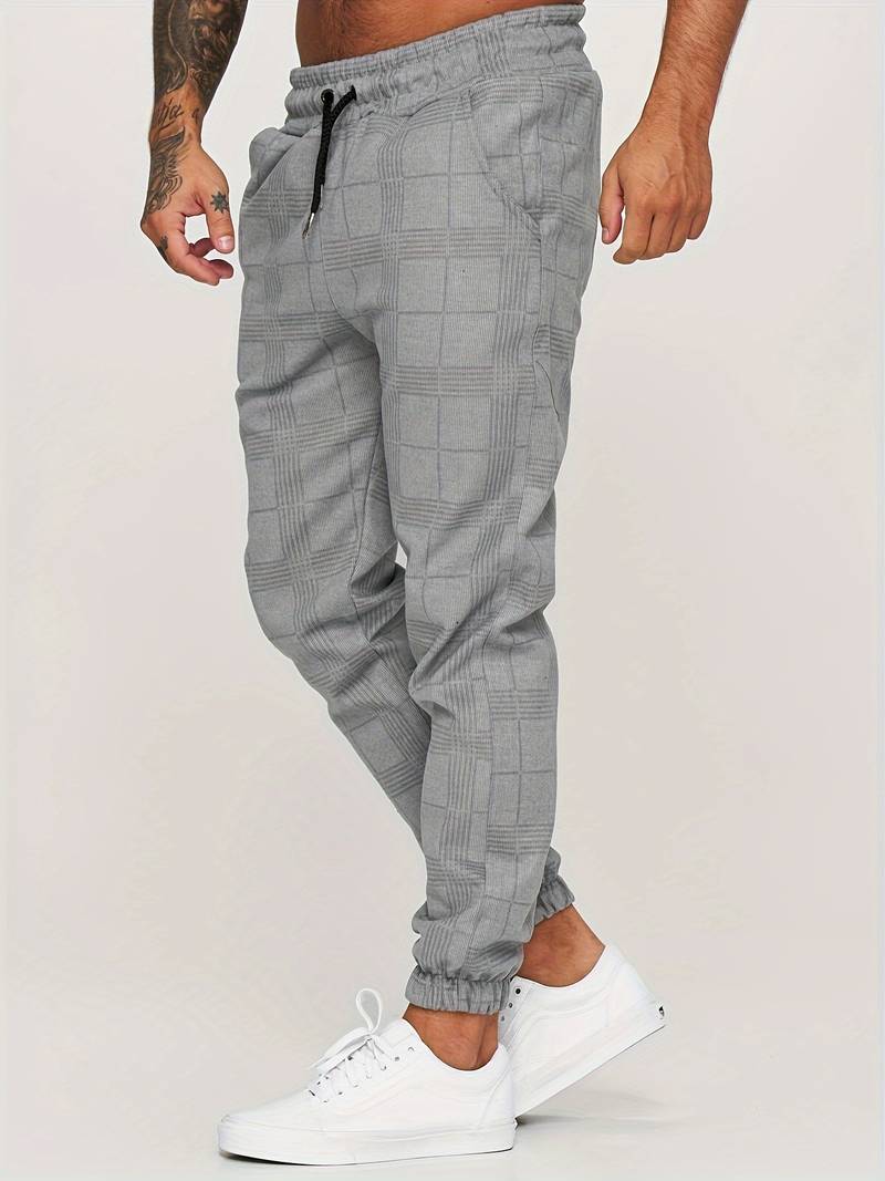 Charles | Men’s Jogging Trousers with Check Pattern & Drawstring Waist