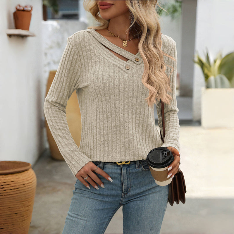 Angela | Women’s Solid Colour V-Neck Buttoned Sweater