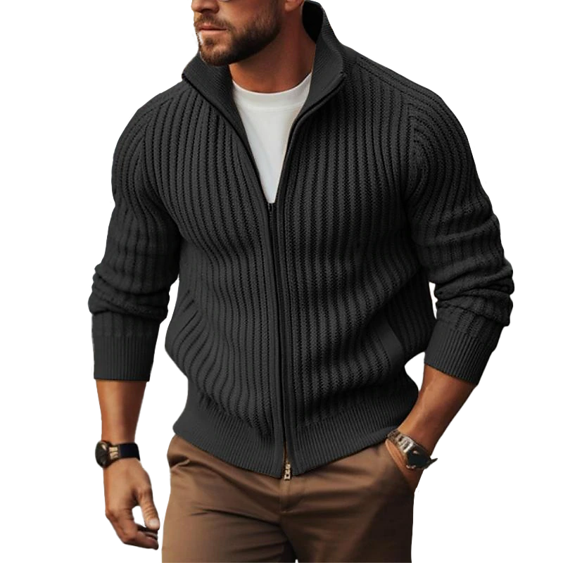 Albert | Men’s Ribbed Zip-Up Cardigan with Stand Collar
