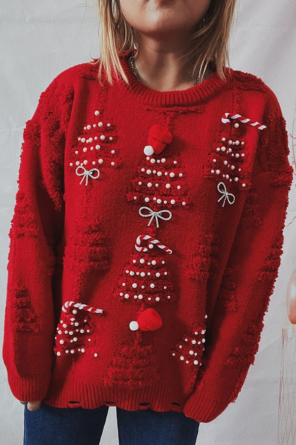 Antjel | Women's Christmas Pom-Pom Sweater with Festive Round Neck Design