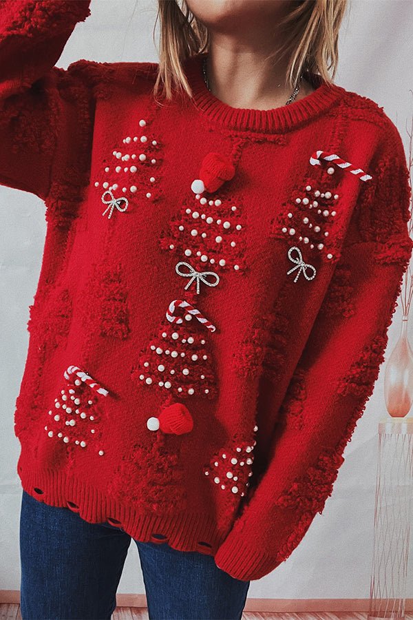 Antjel | Women's Christmas Pom-Pom Sweater with Festive Round Neck Design