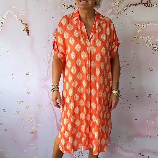 Diana | Women's V Neck Diamond Pattern Midi Shirt Dress – Loose Fit for Summer