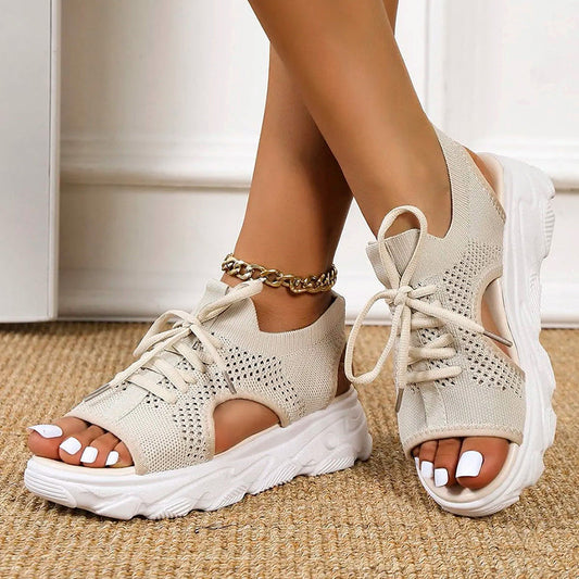 Domina | Women's Breathable Wedge Sandals – Comfortable Slingback Lace-Up for Summer