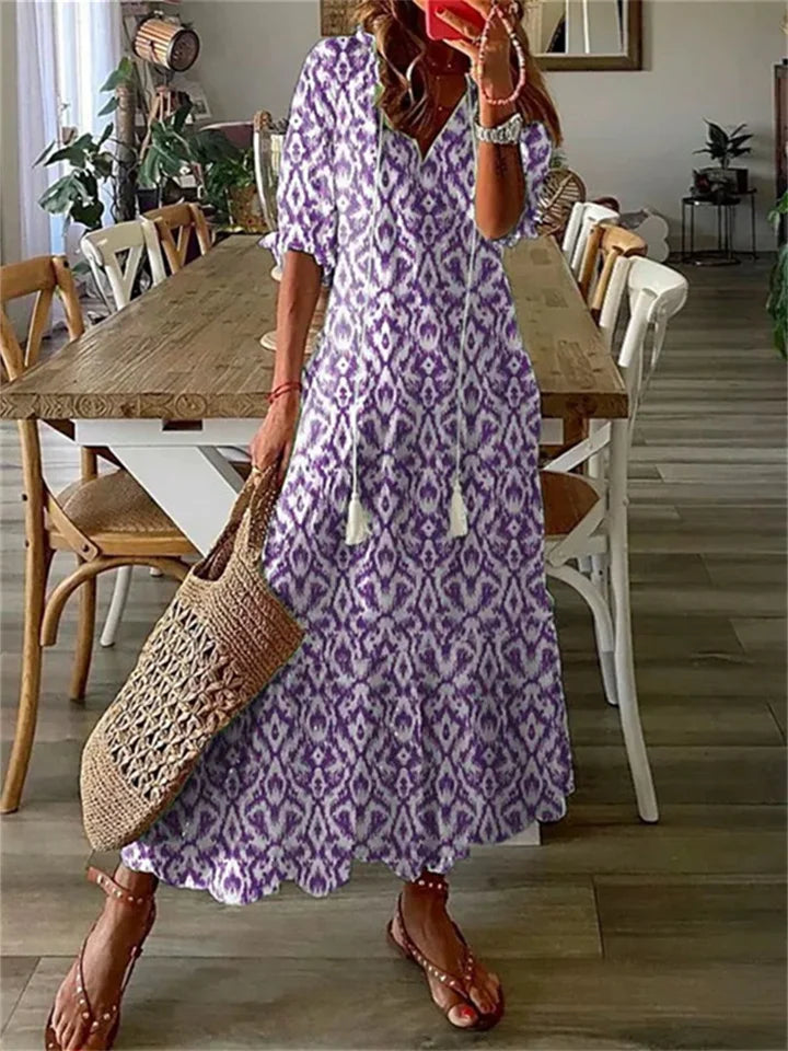 Astoria | Boho Maxi Dress – Flowy A-Line with V-Neck & Elegant Prints