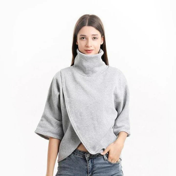 Xenia | Women's Roll Neck Poncho Sweater with Batwing Sleeves – Extra Thick and Cosy