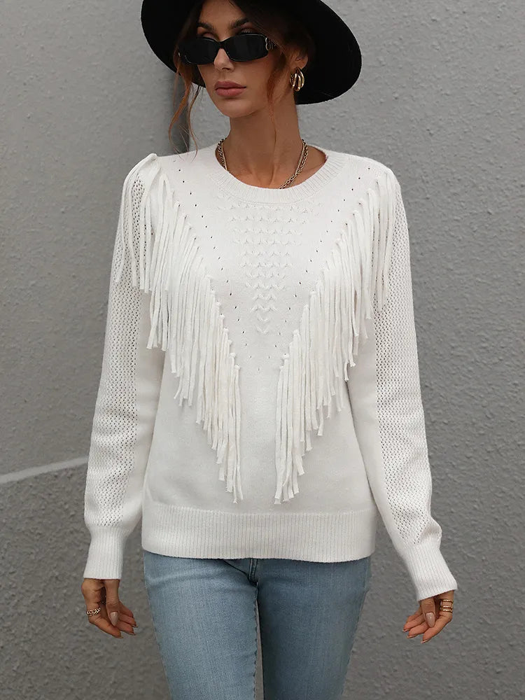 Neliana | Women's Trendy Knit Sweater with Stylish Fringes – Comfortable & Chic