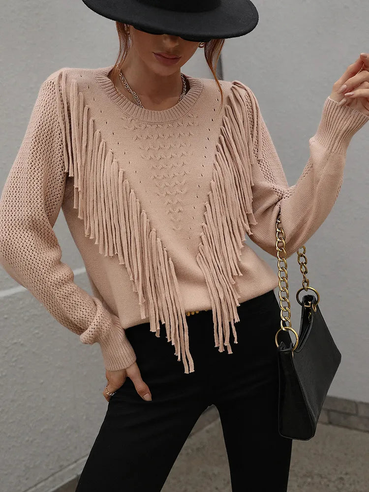 Neliana | Women's Trendy Knit Sweater with Stylish Fringes – Comfortable & Chic