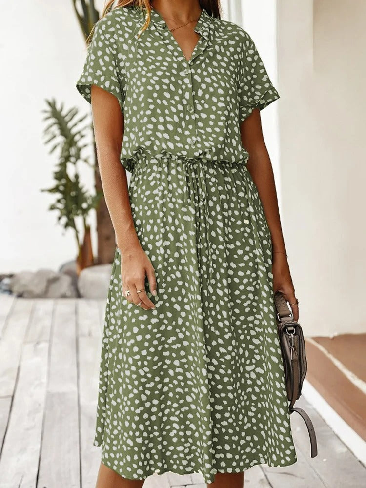 Astrid | Women's Polka Dot/Leopard Print Tie Waist Midi Summer Dress