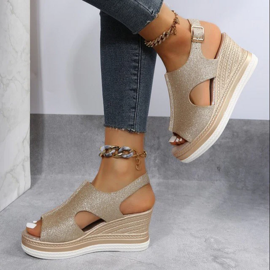 Denwyn | Women’s Open‑Toe Wedge Sandals – Buckle Slingback, Comfortable Summer Heel