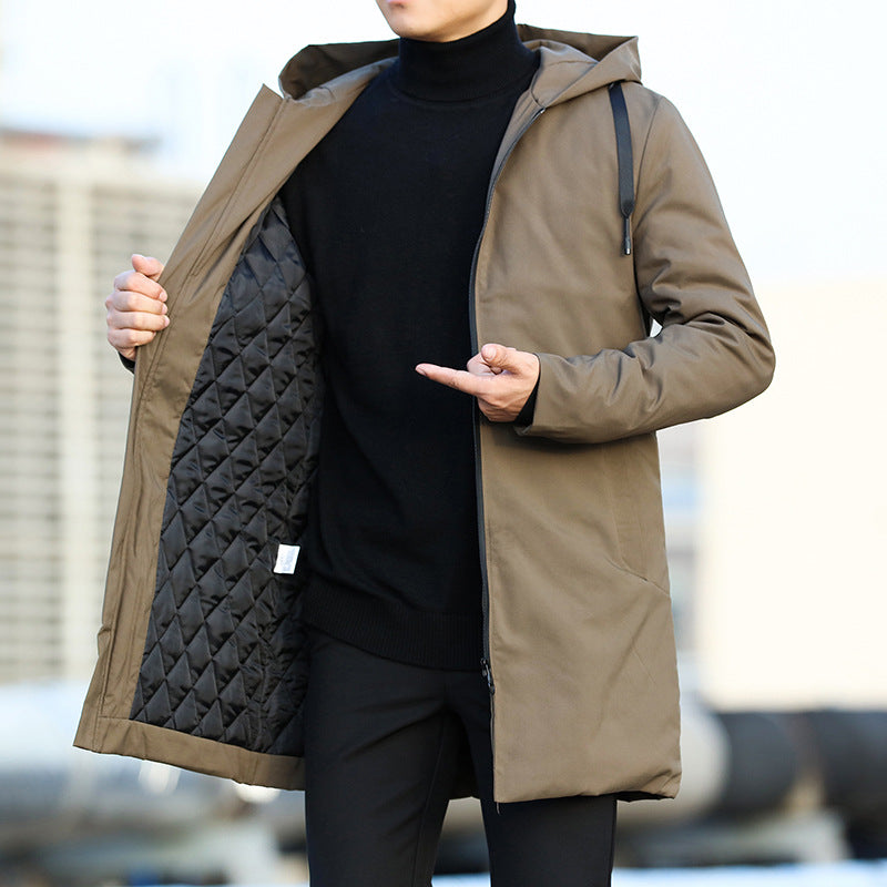 Evan | Men's Mid-Length Quilted Hooded Coat with Modern Zip and Drawstring