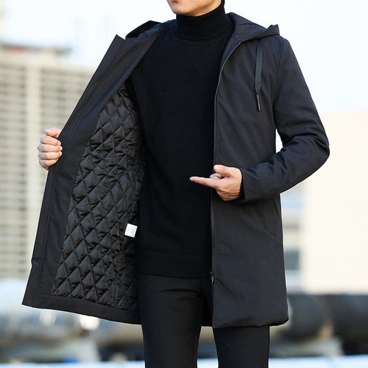 Evan | Men's Mid-Length Quilted Hooded Coat with Modern Zip and Drawstring