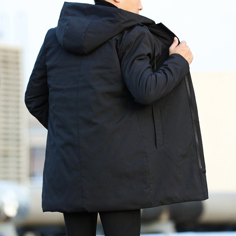 Evan | Men's Mid-Length Quilted Hooded Coat with Modern Zip and Drawstring