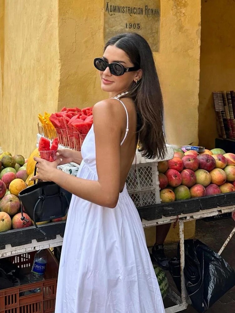 Felicia | Women's White Spaghetti Strap Backless Summer Maxi Dress
