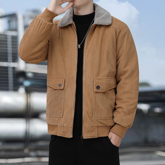 Kylaric | Men’s Corduroy Bomber Jacket with Sherpa Collar & Fleece Lining