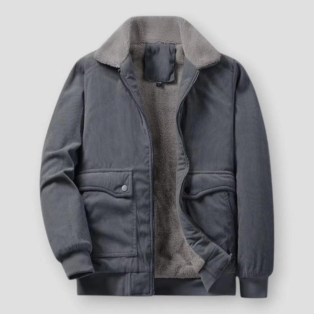 Kylaric | Men’s Corduroy Bomber Jacket with Sherpa Collar & Fleece Lining