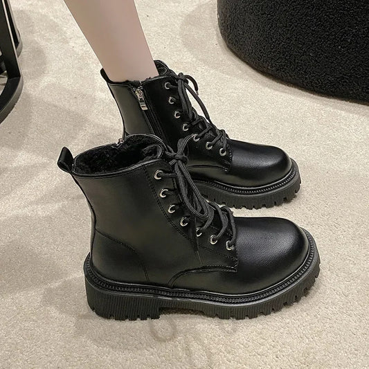 Helga | Women's Premium Leather Lace-Up Boots – Fleece Lined for Ultimate Comfort
