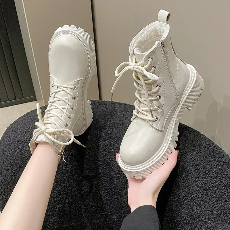 Helga | Women's Premium Leather Lace-Up Boots – Fleece Lined for Ultimate Comfort