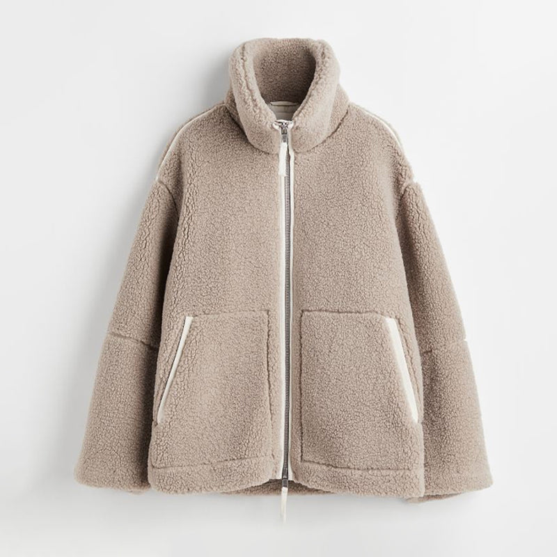 Ada | Women’s Oversized Plush Teddy Jacket with Full Zip and Stand Collar