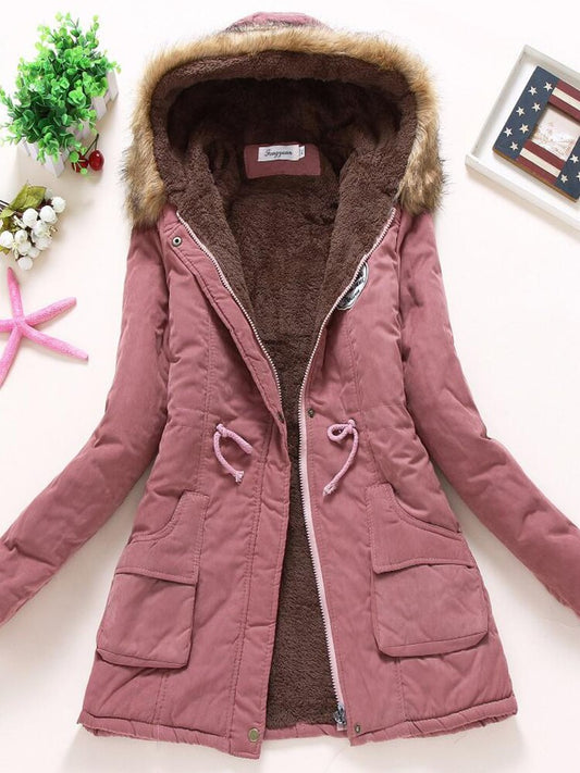 Darlene | Women’s Slim Fit Fleece Jacket with Faux Fur Hood and Drawstring