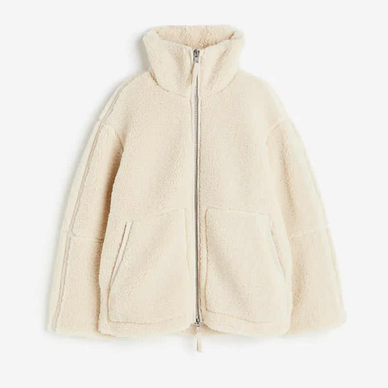 Ada | Women’s Oversized Plush Teddy Jacket with Full Zip and Stand Collar