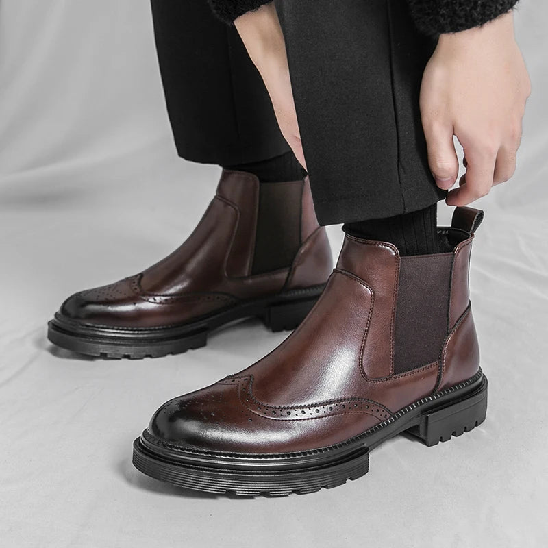 The Eastbourne Men's Smart Brogue Leather Chelsea Boots