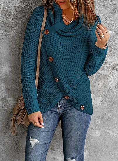 Imogen | Women's Chunky Knit Asymmetrical Wrap Sweatshirt with Turtleneck