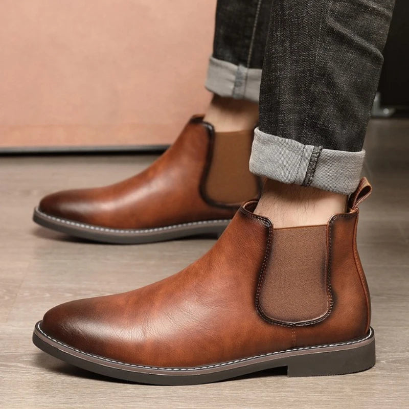 The Lothian Men's Classic Leather Slip On Chelsea Boots