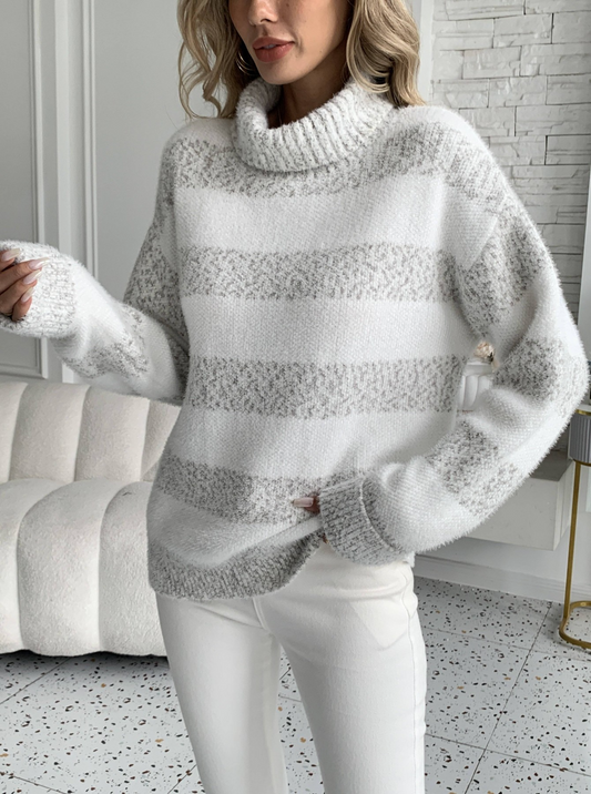 Cordelia | Women’s Loose Fit Roll Turtleneck Striped Sweater