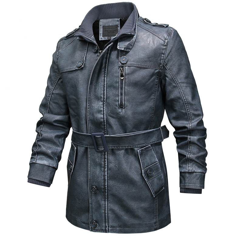 Leonard | Men’s Leather Look Trench Coat with Asymmetrical Zip & Adjustable Belt