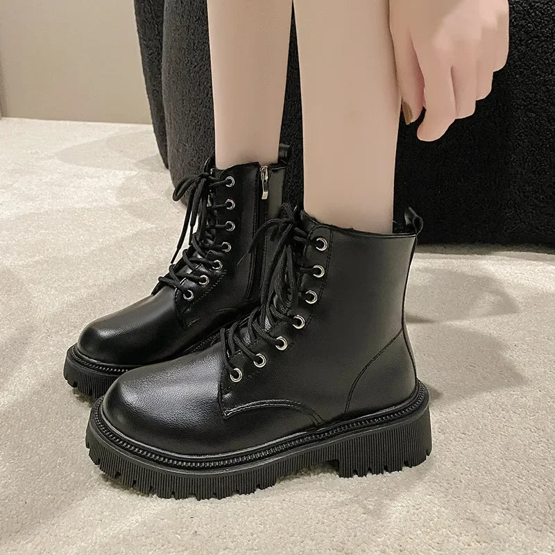 Helga | Women's Premium Leather Lace-Up Boots – Fleece Lined for Ultimate Comfort